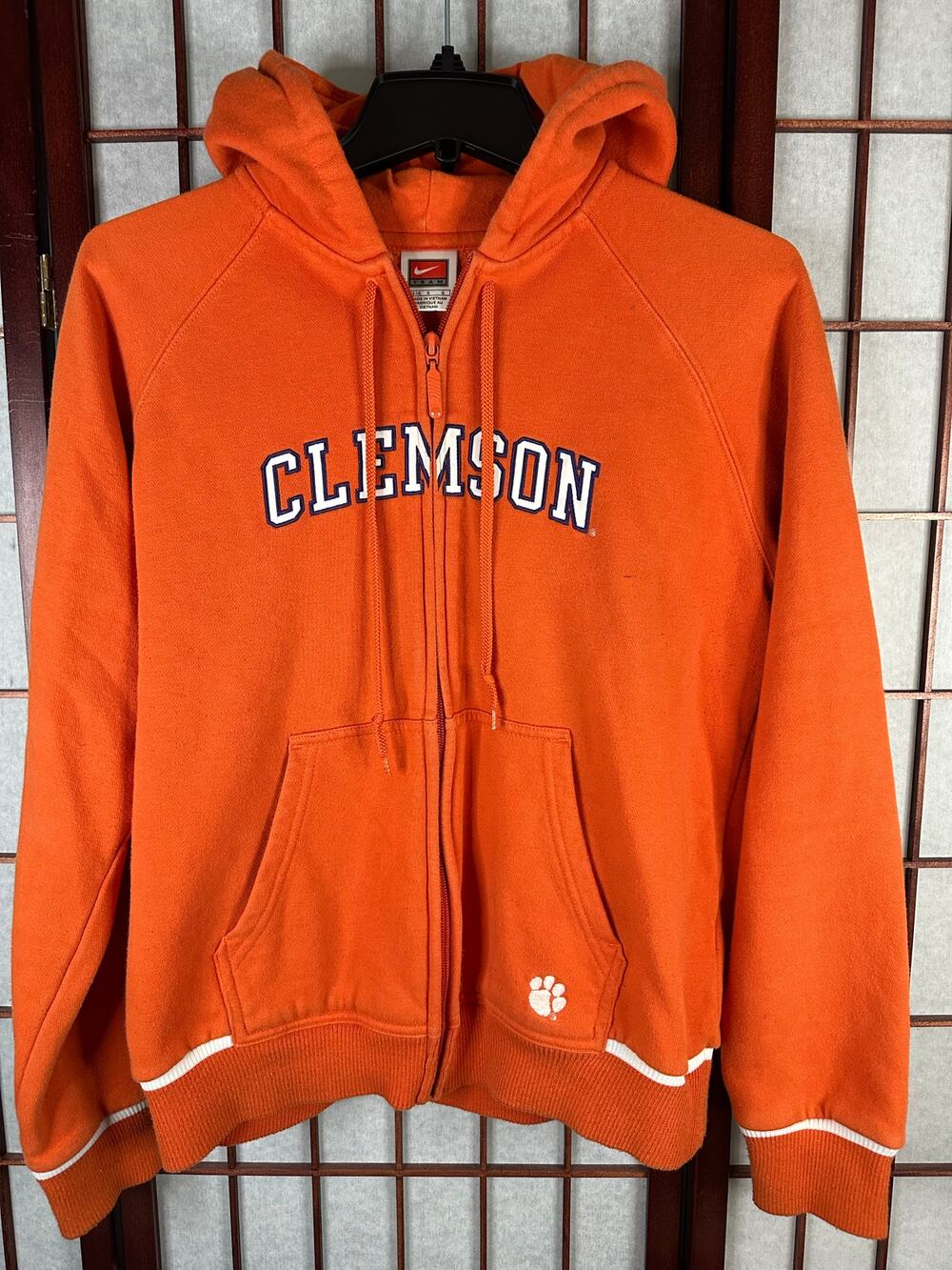 Vintage Nike Team Clemson Tigers full-zip orange hoodie with a paw print graphic